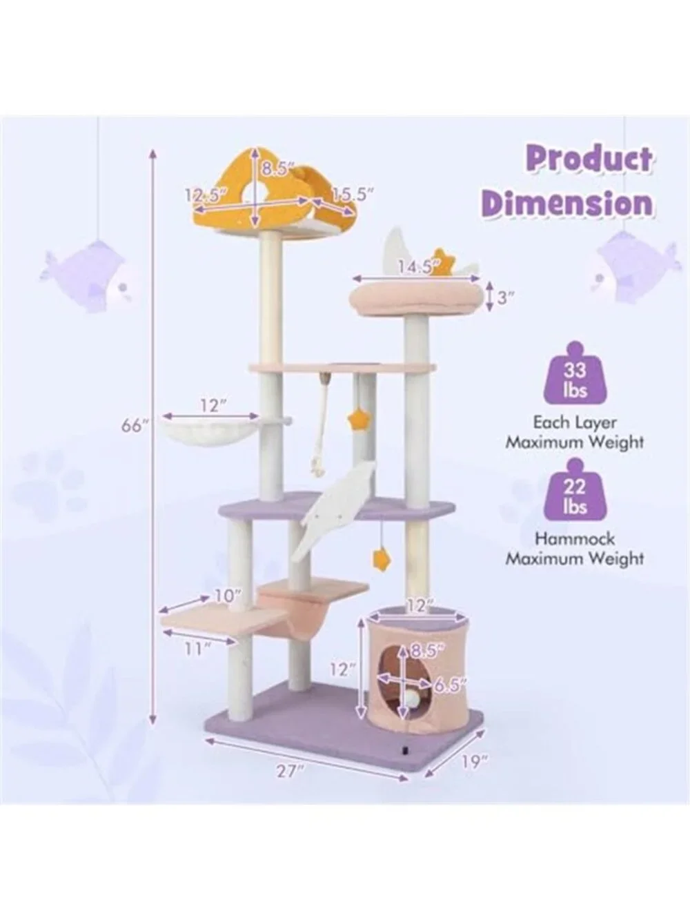Cat Tree Tower Multi-Level Modern Cat Tower with Sisal Scratching Posts
